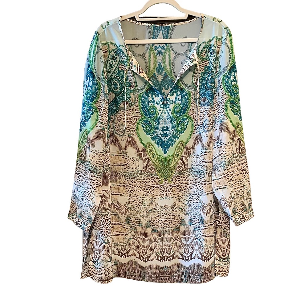 Chico’s Sheer Paisley Tunic Top Size Large